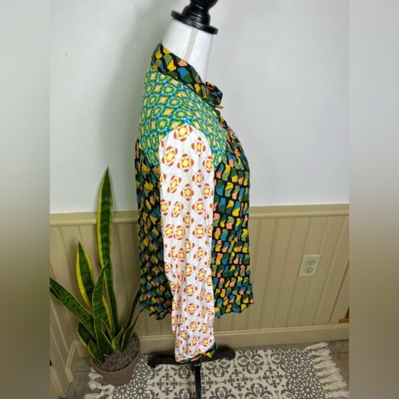 Maeve Anthropologie Patchwork Print Blouse M Artsy Boho Dopamine Top - Picture 4 of 11